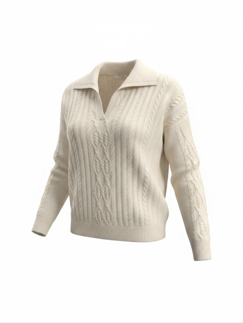 Splendid Cream Cable-Knit V-Neck Sweater
